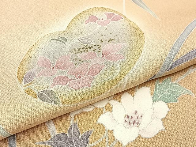 平和屋着物●訪問着 駒刺繍 桃山草花文 暈し染め 金彩 正絹 逸品 BAAW5141hj