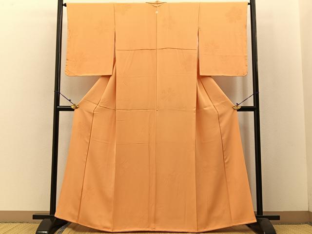 平和屋着物●上質な色無地 花地紋 萱草色 正絹 逸品 BAAW5174hj