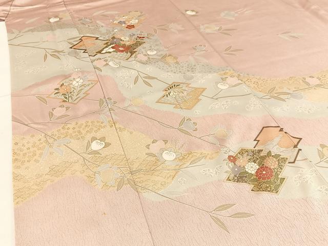 平和屋着物●訪問着 松皮菱枝花文 金彩 正絹 逸品 BAAW5179hj