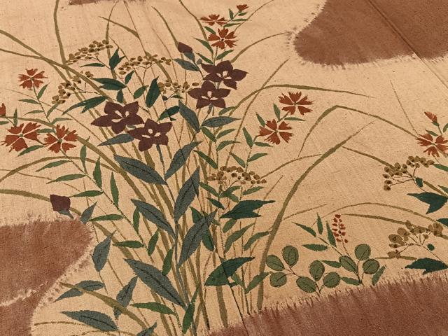 平和屋着物●訪問着 紬地 絞り 秋草文 正絹 逸品 BAAW5180hj