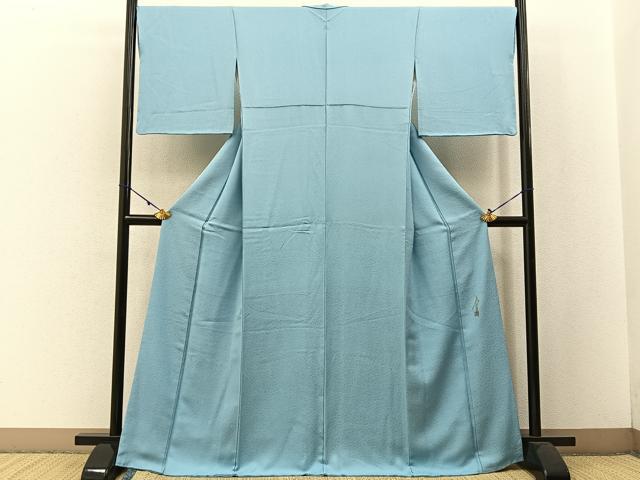 平和屋着物●本草木染作家 圓啓 色無地 菊地紋 水色 やまと誂製 正絹 逸品 BAAW5192hj