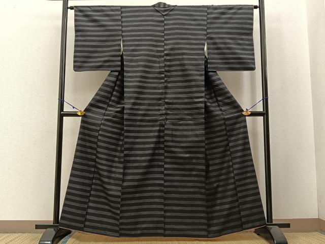 平和屋着物●本場大島紬 横縞 正絹 逸品 BAAW5199hj