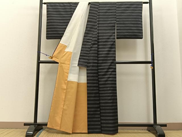 平和屋着物●本場大島紬 横縞 正絹 逸品 BAAW5199hj
