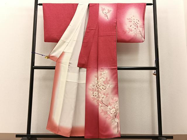 平和屋着物■訪問着 刺繍 枝花文 暈し染め 正絹 逸品 BAAW5212hj