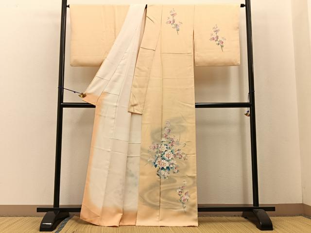 平和屋着物■訪問着 友禅 流水花陶器文 暈し染め 正絹 逸品 BAAW5332hj