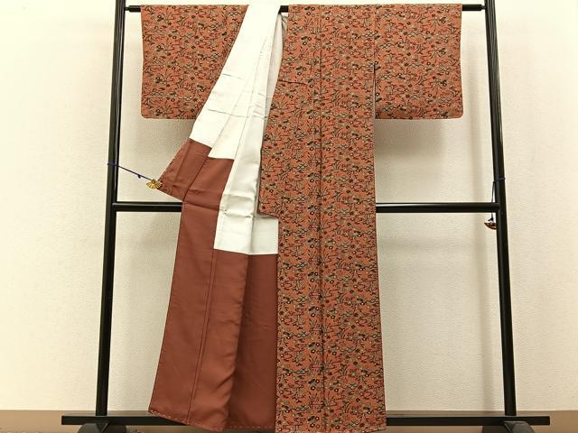 平和屋着物■上質な小紋 流水花鳥文 金彩 正絹 逸品 未使用 BAAW5337hj