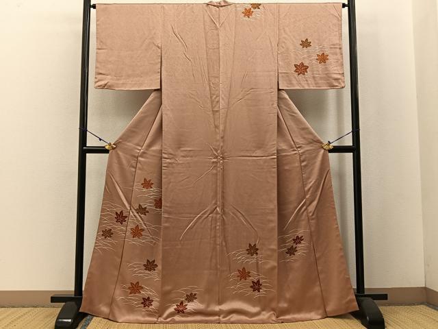 平和屋着物■訪問着 手描き 芝草楓文 正絹 逸品 BAAW5342hj