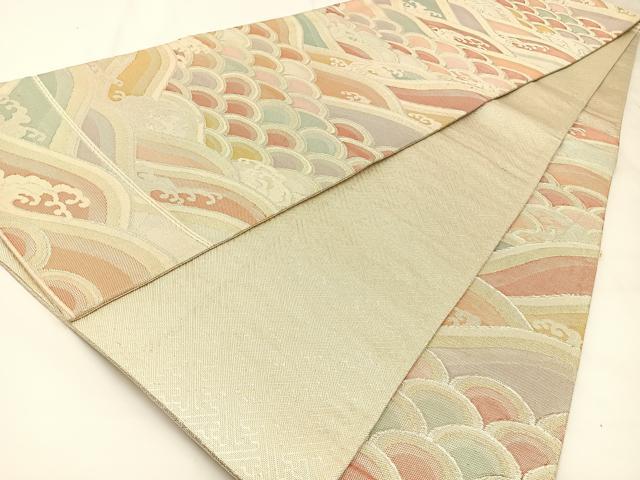 平和屋着物◎佐賀錦 六通柄袋帯 立波文 金銀糸 正絹 逸品 BAAW5358hj