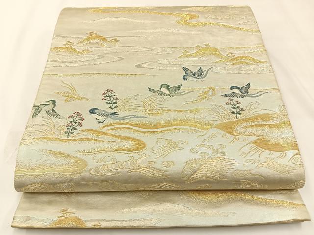 平和屋着物◎六通柄袋帯 流水花鳥文 金銀糸 正絹 逸品 BAAW5362hj