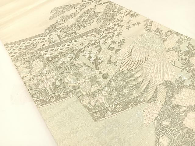 平和屋着物◎太鼓柄袋帯 唐織 王朝屏風小袖文様 プラチナ箔 正絹 逸品 BAAW5363hj