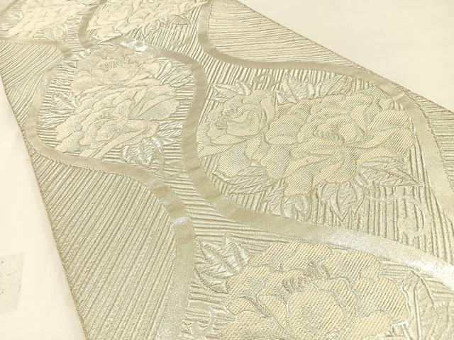 平和屋着物◎六通柄袋帯 立涌牡丹文 銀糸 正絹 逸品 BAAW5390hj