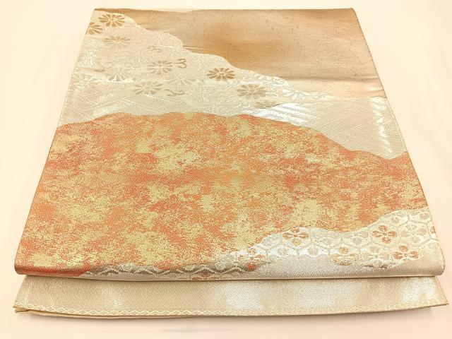 平和屋着物◎六通柄袋帯 道長菊文 金銀糸 引箔 正絹 逸品 BAAW5399hj