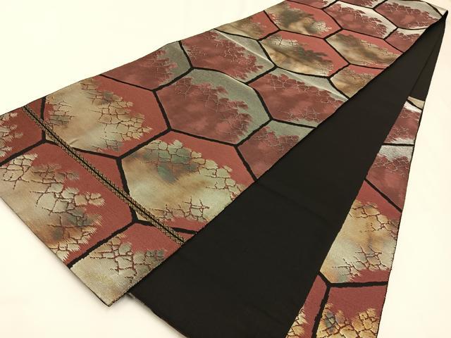 平和屋着物◎六通柄袋帯 亀甲氷割れ文様 黒地 銀糸 引箔 正絹 逸品 BAAW5402hj