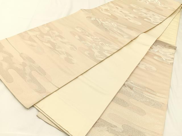 平和屋着物◎六通柄袋帯 エ霞文 銀糸 正絹 逸品 BAAW5405hj