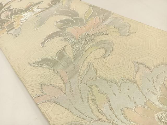 平和屋着物◎六通柄袋帯 更紗花文 銀糸 正絹 逸品 BAAW5408hj