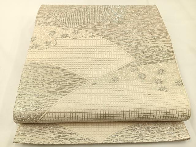 平和屋着物◎六通柄袋帯 唐織 地紙花文 銀糸 正絹 逸品 BAAW5410hj