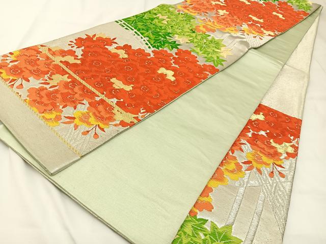 平和屋着物◎六通柄袋帯 唐織 渡橋桜楓文 金銀糸 正絹 逸品 BAAW5411hj