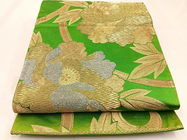 平和屋着物◎六通柄袋帯 牡丹 金銀糸 正絹 逸品 BAAW5412hj