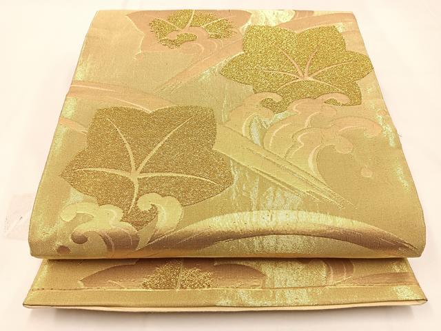 平和屋着物◎六通柄袋帯 竜田川 金糸 正絹 逸品 BAAW5414hj