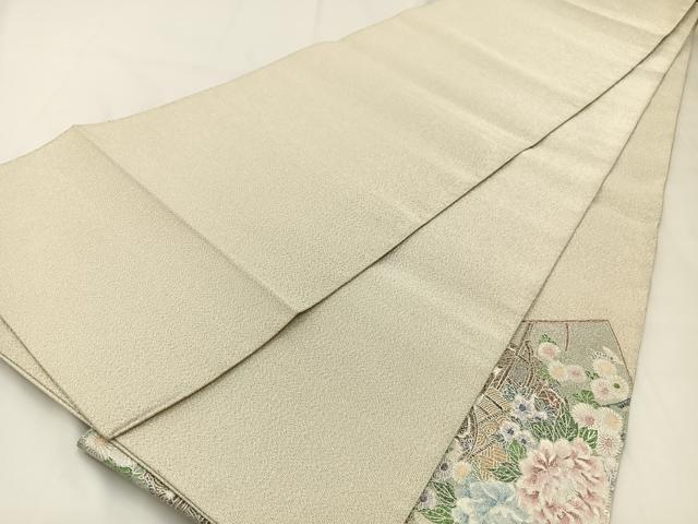 平和屋着物◎太鼓柄袋帯 綴れ 地紙御所車花鳥文 銀彩 正絹 逸品 BAAW5422hj