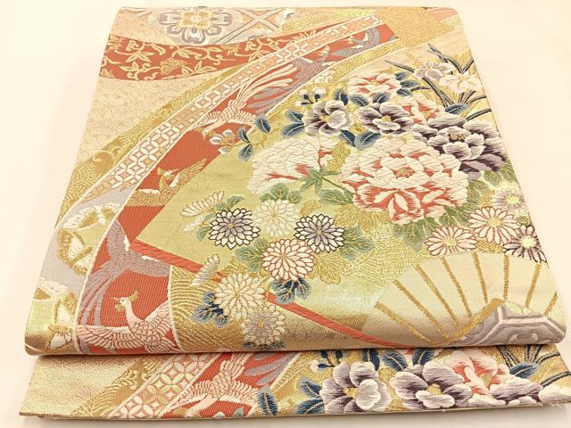 平和屋着物◎六通柄袋帯 唐織 熨斗小花文 金糸 正絹 逸品 BAAW5428hj