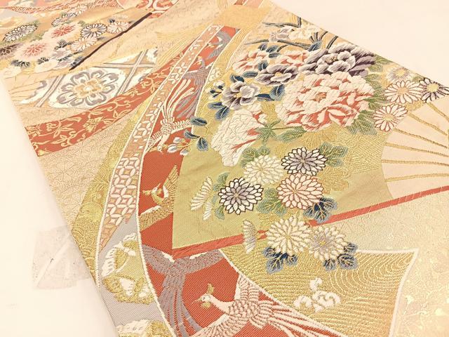平和屋着物◎六通柄袋帯 唐織 熨斗小花文 金糸 正絹 逸品 BAAW5428hj