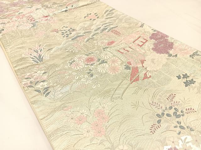 平和屋着物◎六通柄袋帯 唐織 浜松御所車花文 銀糸 正絹 逸品 BAAW5449hj
