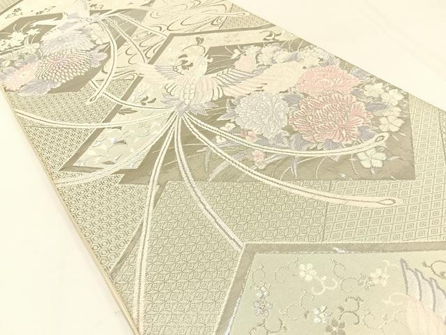 平和屋着物◎六通柄袋帯 唐織 清香鳳凰文 プラチナ箔 正絹 逸品 BAAW5455hj