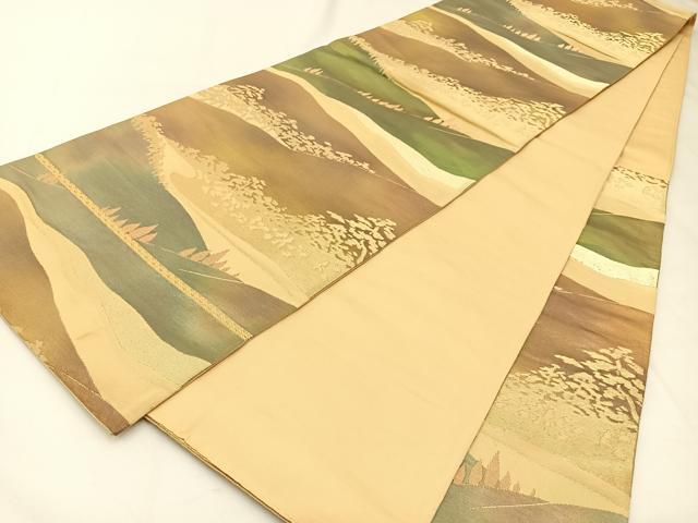 平和屋着物◎六通柄袋帯 樹林文 金糸 引箔 正絹 逸品 BAAW5456hj