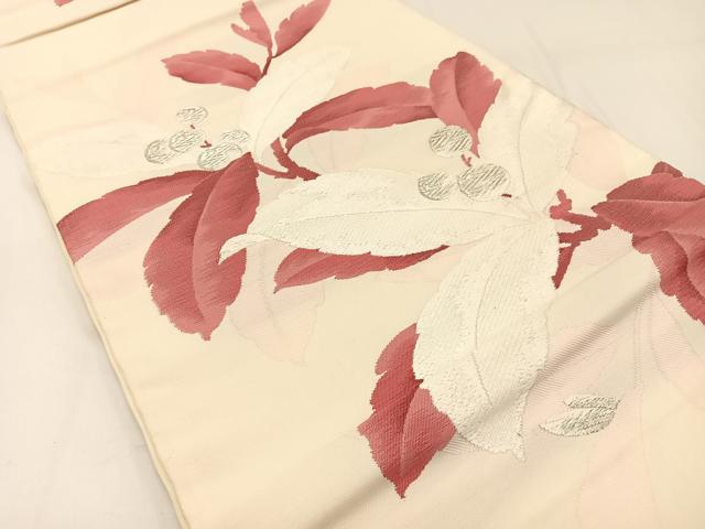 平和屋着物◎六通柄袋帯 唐織 南天文 銀糸 正絹 逸品 BAAW5467hj