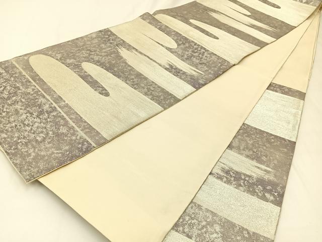 平和屋着物◎六通柄袋帯 エ霞文 銀糸 引箔 正絹 逸品 BAAW5472hj