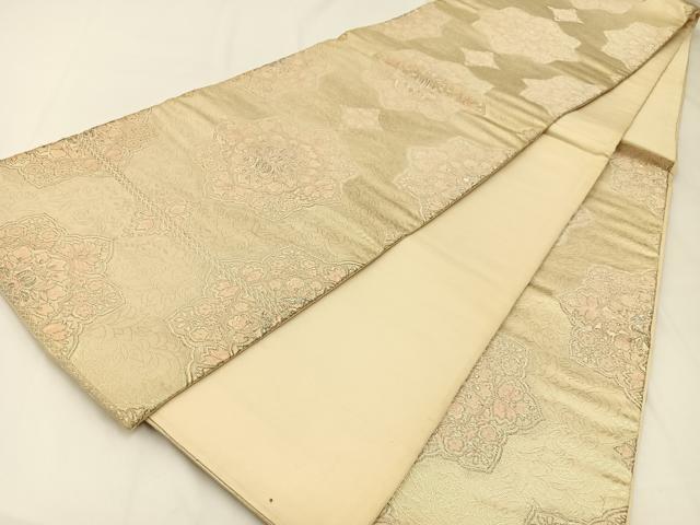 平和屋着物◎六通柄袋帯 唐織 正倉院花文 銀糸 正絹 逸品 BAAW5475hj