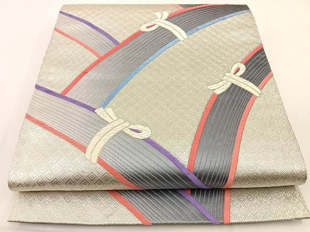 平和屋着物◎全通柄袋帯 唐織 籬吉祥文 銀糸 正絹 逸品 BAAW5478hj