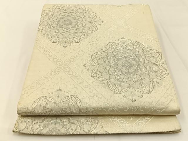 平和屋着物◎六通柄袋帯 唐織 菱天井正倉院花文 銀糸 正絹 逸品 BAAW5481hj
