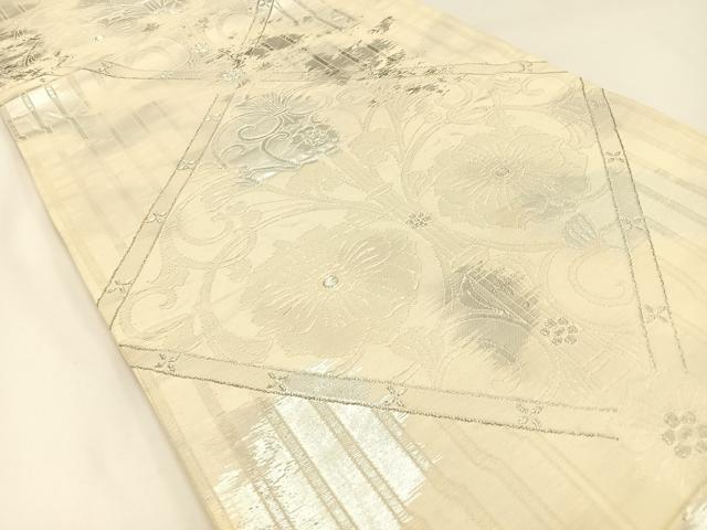 平和屋着物◎六通柄袋帯 菱天井花唐草文 銀糸 引箔 正絹 逸品 BAAW5485hj