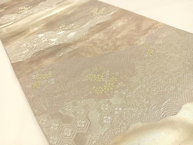 平和屋着物◎西陣 六通柄袋帯 はく錦 道長有職花文 金銀糸 引箔 正絹 逸品 BAAW5496hj