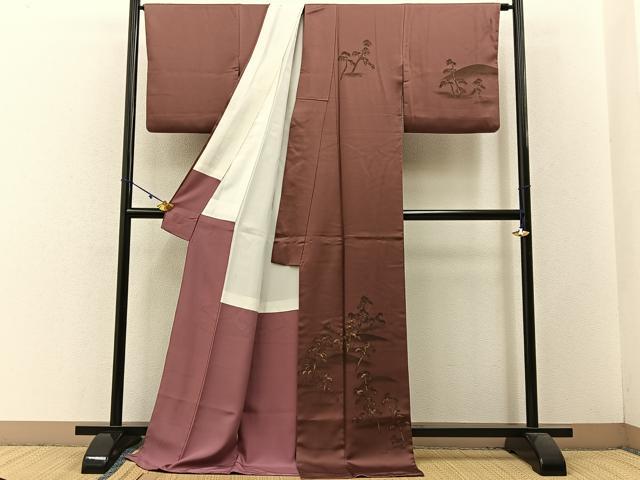平和屋着物■訪問着 刺繍 松 金彩 ロング丈 正絹 逸品 BAAW5519hj