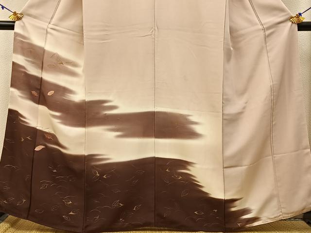 平和屋着物■訪問着 刺繍 舞葉文 暈し染め 金彩 鬼しぼ縮緬 正絹 逸品 BAAW5534hj