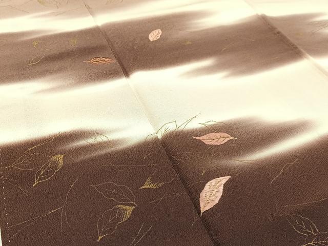 平和屋着物■訪問着 刺繍 舞葉文 暈し染め 金彩 鬼しぼ縮緬 正絹 逸品 BAAW5534hj