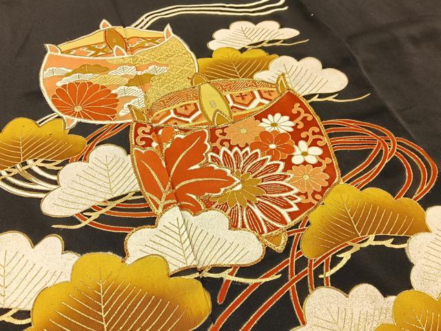 平和屋着物■豪華黒留袖 駒刺繍 糸巻き松花文 金彩 正絹 逸品 BAAW5541hj