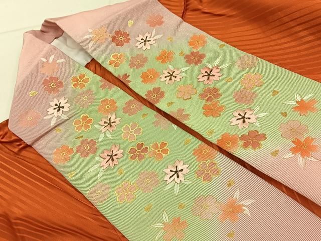平和屋着物●振袖用長襦袢 無双仕立て 斜線地紋 丹色 正絹 逸品 未使用 BAAW5544hj