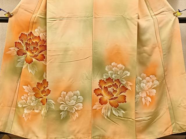 平和屋着物■訪問着 手描き 刺繍 牡丹 暈し染め 金糸 正絹 逸品 BAAW5562hj