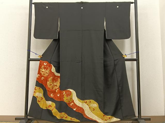 平和屋着物■豪華黒留袖 駒刺繍 舞蝶文 金彩 正絹 逸品 BAAW5564hj