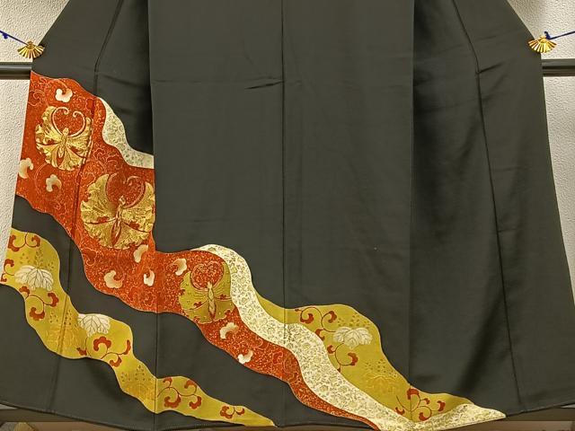 平和屋着物■豪華黒留袖 駒刺繍 舞蝶文 金彩 正絹 逸品 BAAW5564hj