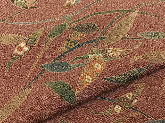 平和屋着物■上質な小紋 草花文 たたき染め 金彩 鬼しぼ縮緬 正絹 逸品 BAAW5568hj