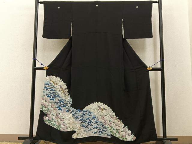 平和屋着物■豪華黒留袖 花鳥文 金彩 正絹 逸品 BAAW5583hj