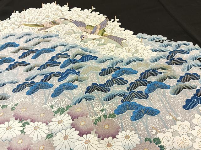 平和屋着物■豪華黒留袖 花鳥文 金彩 正絹 逸品 BAAW5583hj