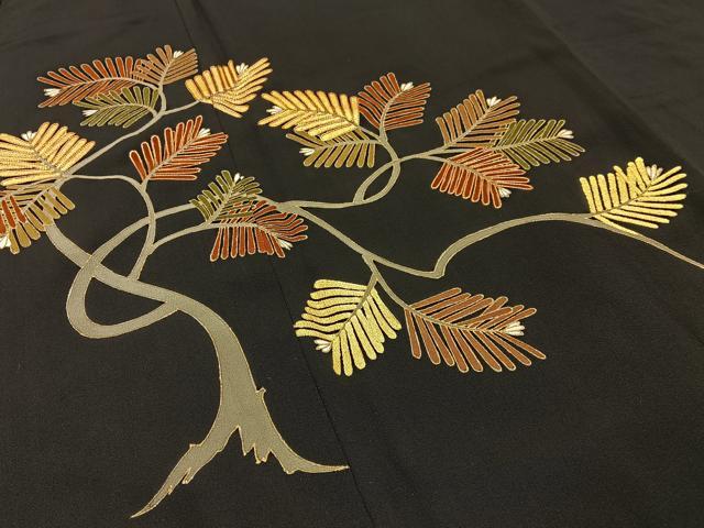 平和屋着物■豪華黒留袖 駒刺繍 松 金彩 正絹 逸品 BAAW5589hj