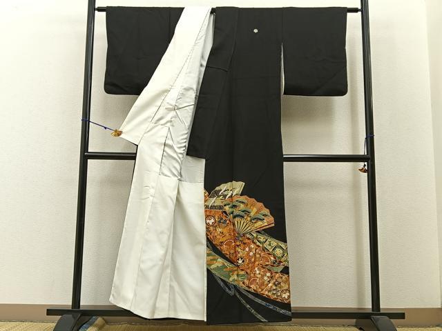 平和屋着物■豪華黒留袖 松竹梅 扇面飛鶴花文 金彩 正絹 逸品 BAAW5594hj