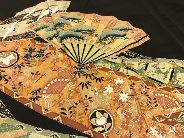 平和屋着物■豪華黒留袖 松竹梅 扇面飛鶴花文 金彩 正絹 逸品 BAAW5594hj